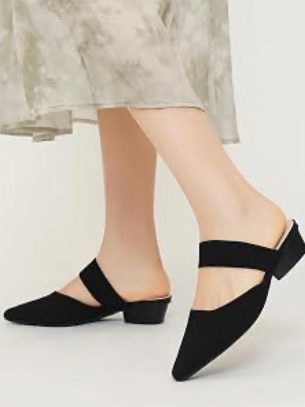 Pointed Knit Mary Jane Mules in Black - Picture 2 of 5